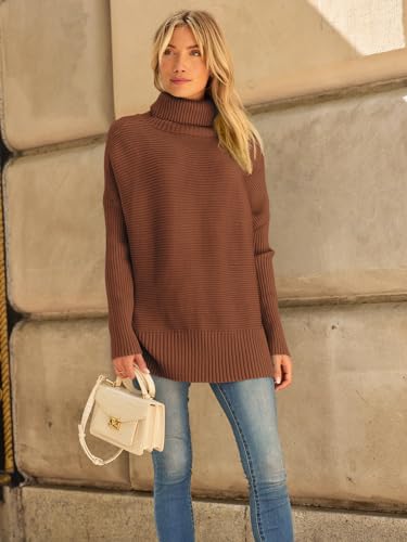 LILLUSORY Women's Oversized Turtleneck Sweaters 2024 Fall Batwing Sleeve Ribbed Tunic Sweater