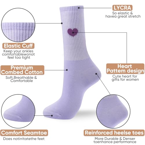 Corlap Women's Crew Calf Cotton Socks Long Fun Cute Heart Soft Dress Socks,Above Ankle High Casual Socks(5Pairs Gifts Box)