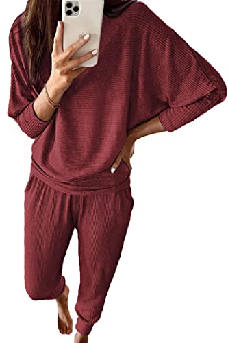 PRETTYGARDEN Women's Fall Fashion Outfits 2 Piece Sweatsuit Solid Color Long Sleeve Pullover Long Pants Lounge Set