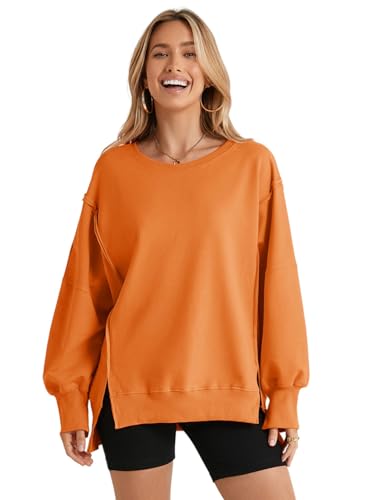 SHEWIN Womens Oversized Reverse Seam Sweatshirt Casual Long Sleeve Crewneck Lightweight Pullover Tops Loose Sweatshirts