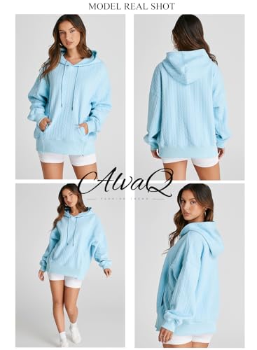 AlvaQ Womens Oversized Hoodies Fall Winter Casual Quilted Long Sleeve Drawstring Hooded Pocketed Sweatshirts Pullover Top