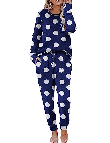 Ekouaer Pajamas Women's Long Sleeve Pj Set Soft 2 Piece Loungewear Sleepwear with Jogger Pants XS-3XL