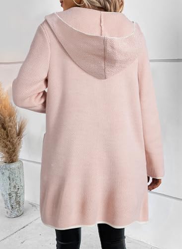 Sidefeel Women's 2024 Fall Long Sleeve Open Front Contrast Cardigan Sweaters Oversized Chunky Knit Hooded Sweaters Coat