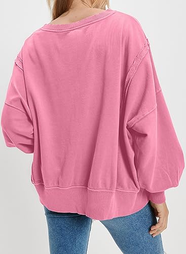 SHEWIN Womens Oversized Reverse Seam Sweatshirt Casual Long Sleeve Crewneck Lightweight Pullover Tops Loose Sweatshirts