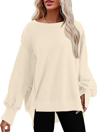 SHEWIN Womens Oversized Reverse Seam Sweatshirt Casual Long Sleeve Crewneck Lightweight Pullover Tops Loose Sweatshirts
