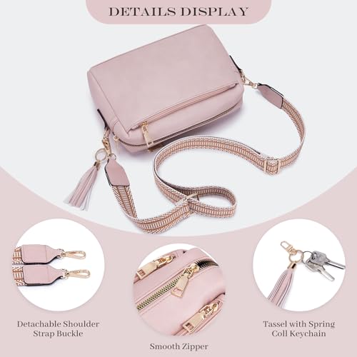 Triple Zip Small Crossbody Bag for women,Wide Strap Cell Phone Purse Shoulder Handbag Wallet with Credit Card Slots