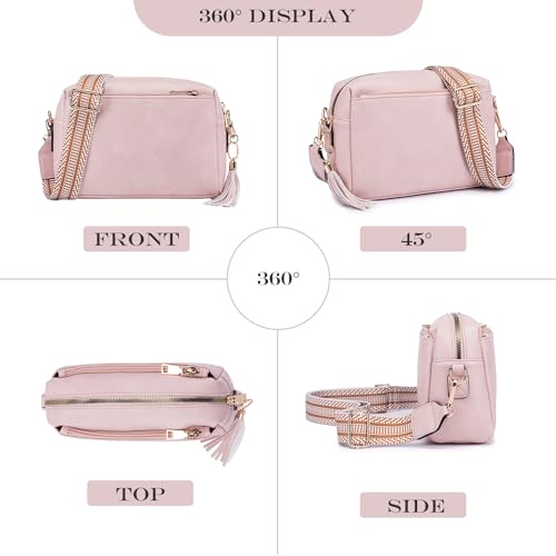 Triple Zip Small Crossbody Bag for women,Wide Strap Cell Phone Purse Shoulder Handbag Wallet with Credit Card Slots