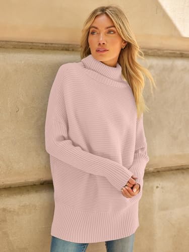 LILLUSORY Women's Oversized Turtleneck Sweaters 2024 Fall Batwing Sleeve Ribbed Tunic Sweater