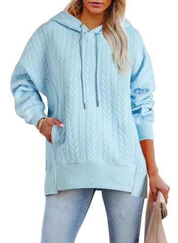 AlvaQ Womens Oversized Hoodies Fall Winter Casual Quilted Long Sleeve Drawstring Hooded Pocketed Sweatshirts Pullover Top