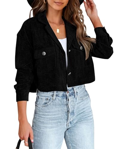 BTFBM Women's Corduroy Cropped Jacket 2024 Winter Fall Lapel Button Down Casual Short Shacket Jackets Coats with Pockets