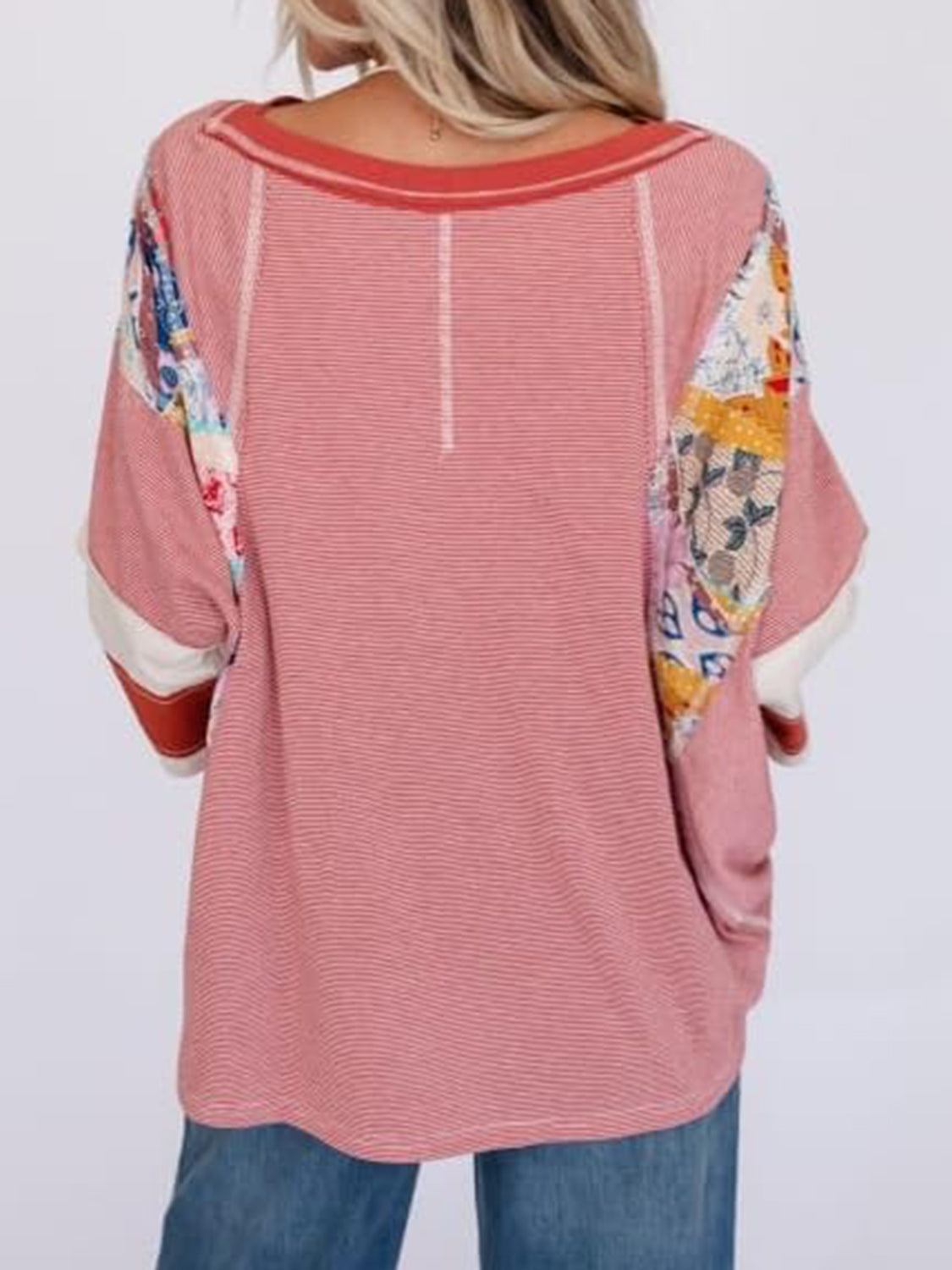 Color Block Printed Three-Quarter Sleeve Top