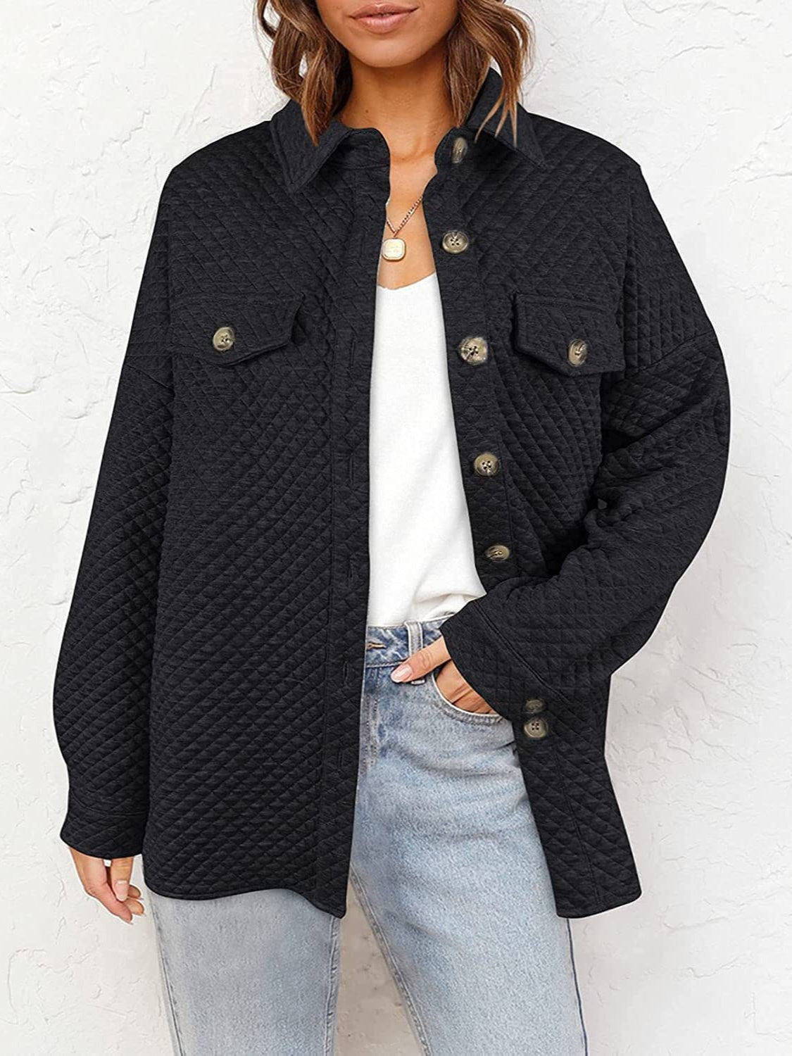 Button Up Dropped Shoulder Jacket