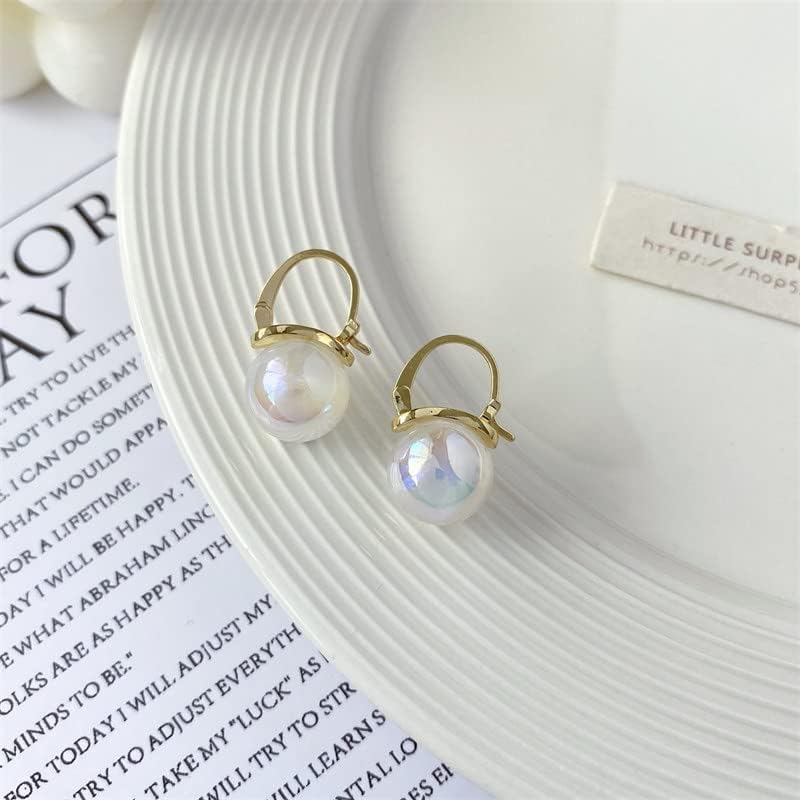 Pearl Earrings for Women Trendy, 14mm 925 Sterling Silver Pearl Drop Earrings Fashion, 18K Gold Plated Hypoallergenic Large Shell Pearl Hoop Earring Dangle Jewelry for Wedding Gift