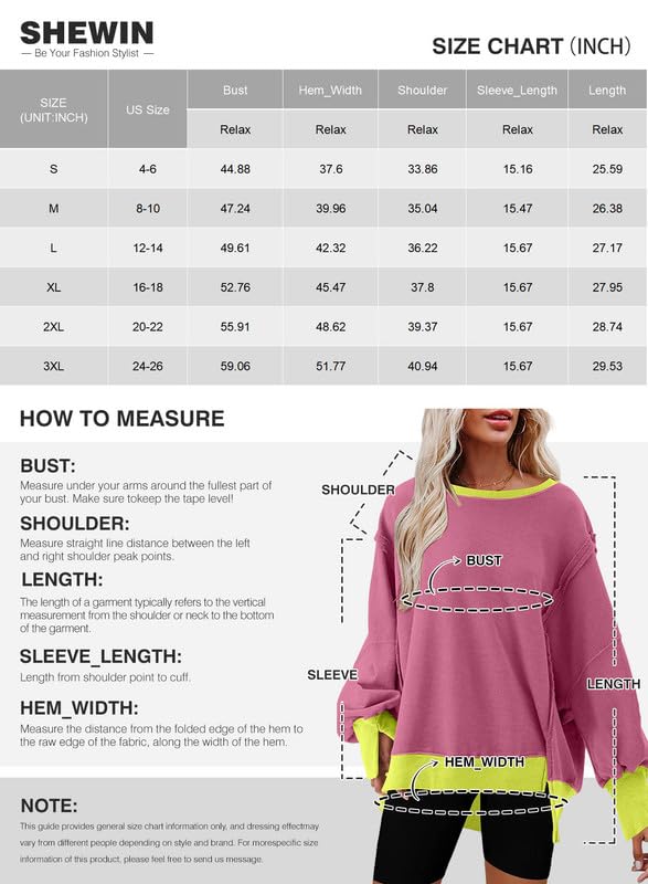 SHEWIN Womens Oversized Reverse Seam Sweatshirt Casual Long Sleeve Crewneck Lightweight Pullover Tops Loose Sweatshirts