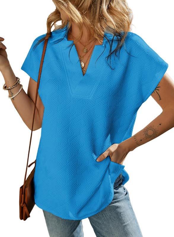 SHEWIN Women's Polo Shirts Casual Collared Short Sleeve Shirt Loose V Neck Tunic Tops