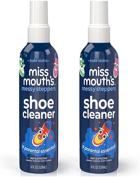 Miss Mouth's Messy Steppers Shoe Cleaner - 4oz Spray Ready To Use Sneaker Cleaner for Rubber, Canvas, Leather to Remove Dirt, Grass, Scuffs from the makers of Miss Mouth's Messy Eater Stain Treater