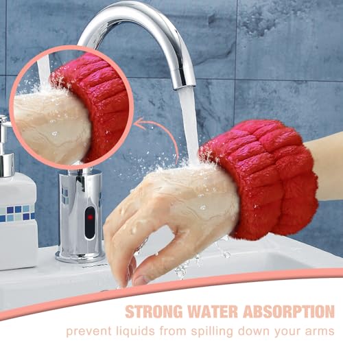 Microfiber Wrist Spa Wash Towel Bands - Absorbent Face Washing Sweatbands for Girls to Prevent Water from Spilling Down Arms, 6PCS