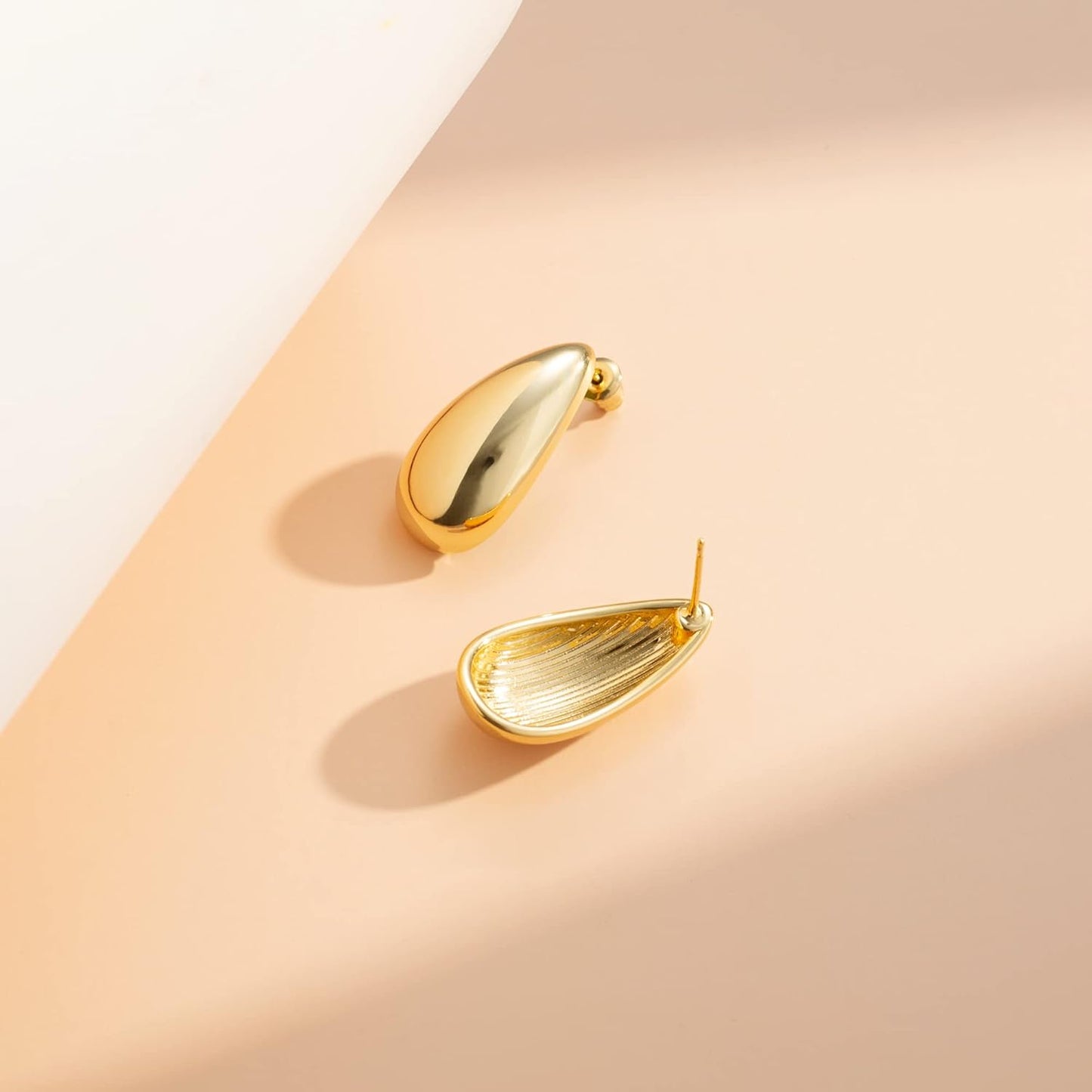 Chunky Gold Hoop Earrings for Women, Long Waterdrop Earrings with 18K Gold-Plated, Hypoallergenic Teardrop Earrings for Women, Gold and Silver