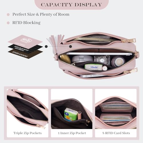 Triple Zip Small Crossbody Bag for women,Wide Strap Cell Phone Purse Shoulder Handbag Wallet with Credit Card Slots