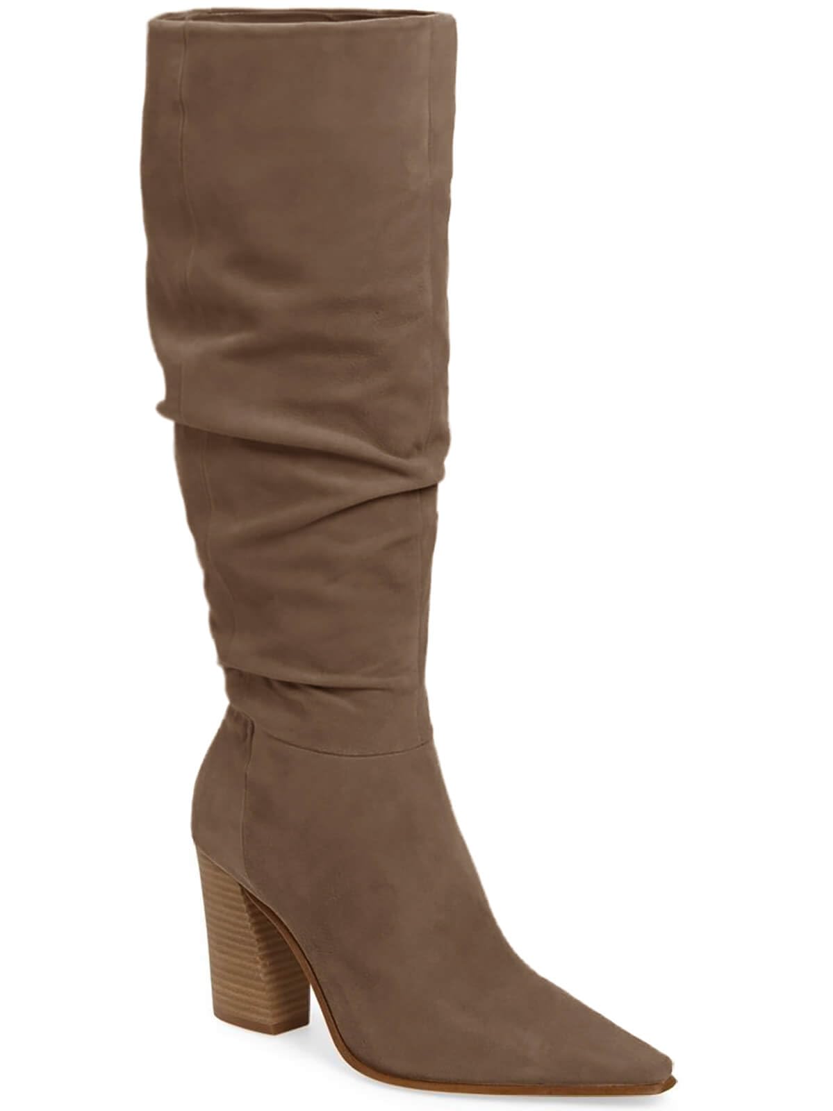 PiePieBuy Womens Faux Suede Knee High Boots Pointed Toe High Chunky Heel Side Zipper Party Dress Booties