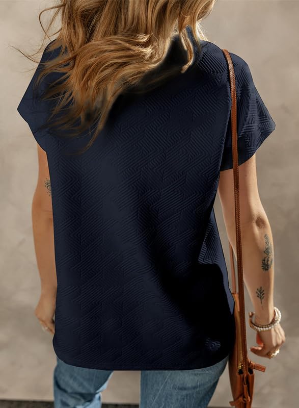 SHEWIN Women's Polo Shirts Casual Collared Short Sleeve Shirt Loose V Neck Tunic Tops