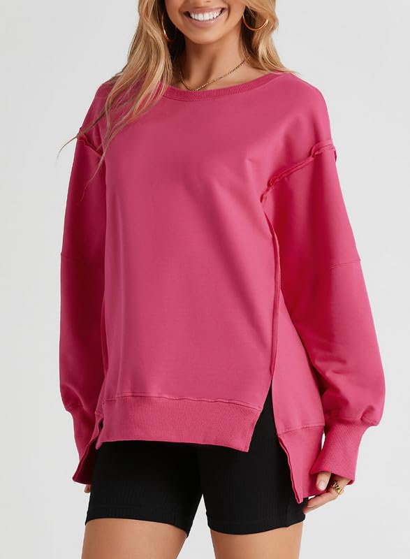 SHEWIN Womens Oversized Reverse Seam Sweatshirt Casual Long Sleeve Crewneck Lightweight Pullover Tops Loose Sweatshirts