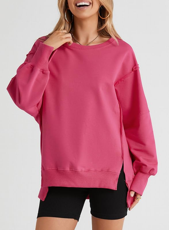 SHEWIN Womens Oversized Reverse Seam Sweatshirt Casual Long Sleeve Crewneck Lightweight Pullover Tops Loose Sweatshirts