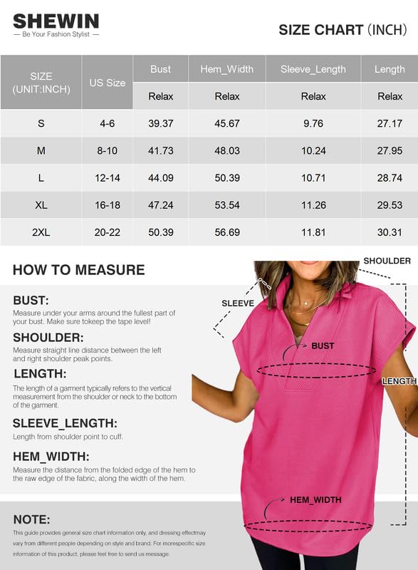 SHEWIN Women's Polo Shirts Casual Collared Short Sleeve Shirt Loose V Neck Tunic Tops