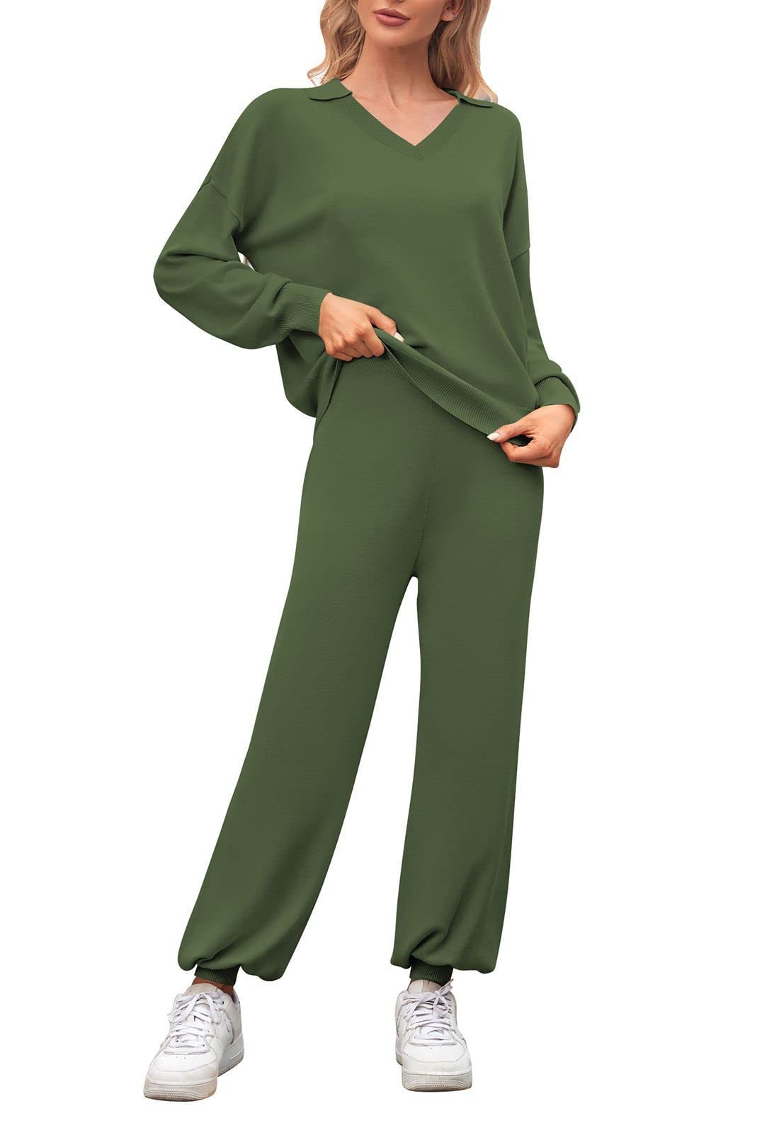 TOLENY Women 2 Piece Outfits Lounge Sets Knitted Pullovers Jogging Pants Sweater Set Tracksuit Pjs