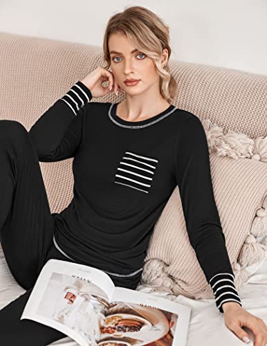 Ekouaer Pajamas Women's Long Sleeve Pj Set Soft 2 Piece Loungewear Sleepwear with Jogger Pants XS-3XL