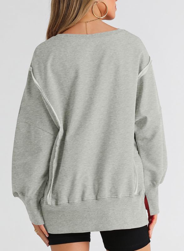 SHEWIN Womens Oversized Reverse Seam Sweatshirt Casual Long Sleeve Crewneck Lightweight Pullover Tops Loose Sweatshirts