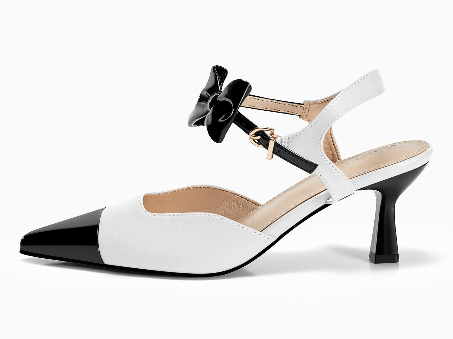 Coutgo Womens Kitten Heels Dress Shoes Closed Pointed Toe Ankle Strap Bow Pumps