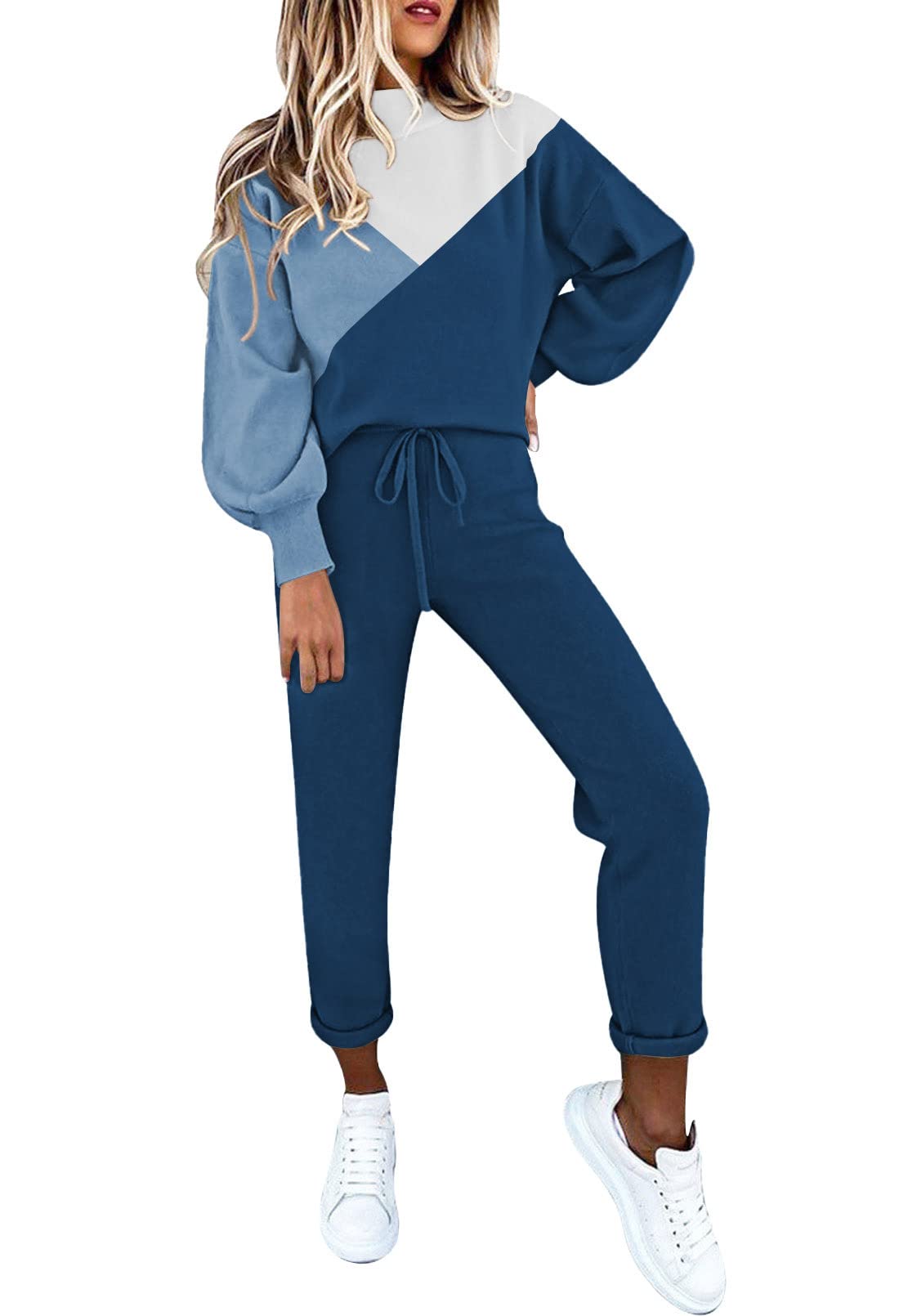 Meenew Womens 2 Piece Sweatsuit Outfits Long Sleeve Athletic Uniforms High Waist Jogger Pants Lounge Sets