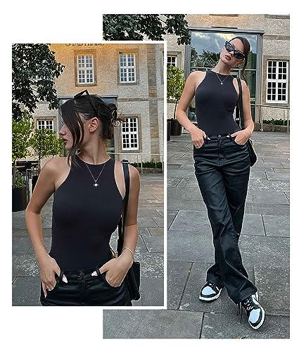 SHAPERX Women's Fit Everybody Bodysuit Soft Crew Neck T-shirt Body Suits with Thong Design