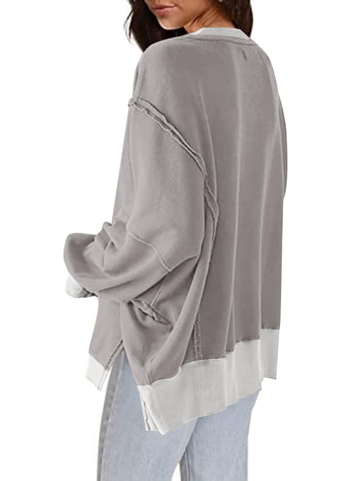 SHEWIN Womens Oversized Reverse Seam Sweatshirt Casual Long Sleeve Crewneck Lightweight Pullover Tops Loose Sweatshirts