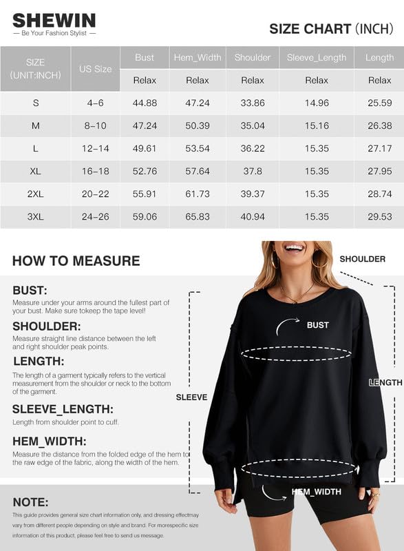 SHEWIN Womens Oversized Reverse Seam Sweatshirt Casual Long Sleeve Crewneck Lightweight Pullover Tops Loose Sweatshirts