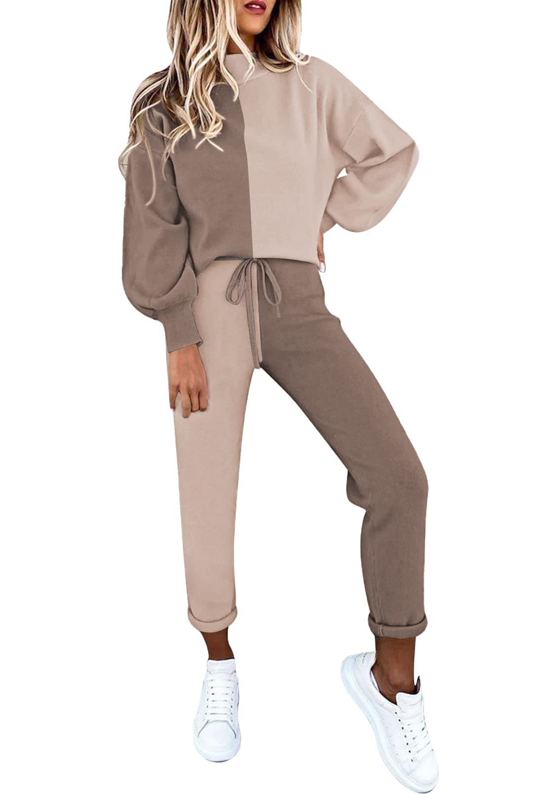 Meenew Womens 2 Piece Sweatsuit Outfits Long Sleeve Athletic Uniforms High Waist Jogger Pants Lounge Sets