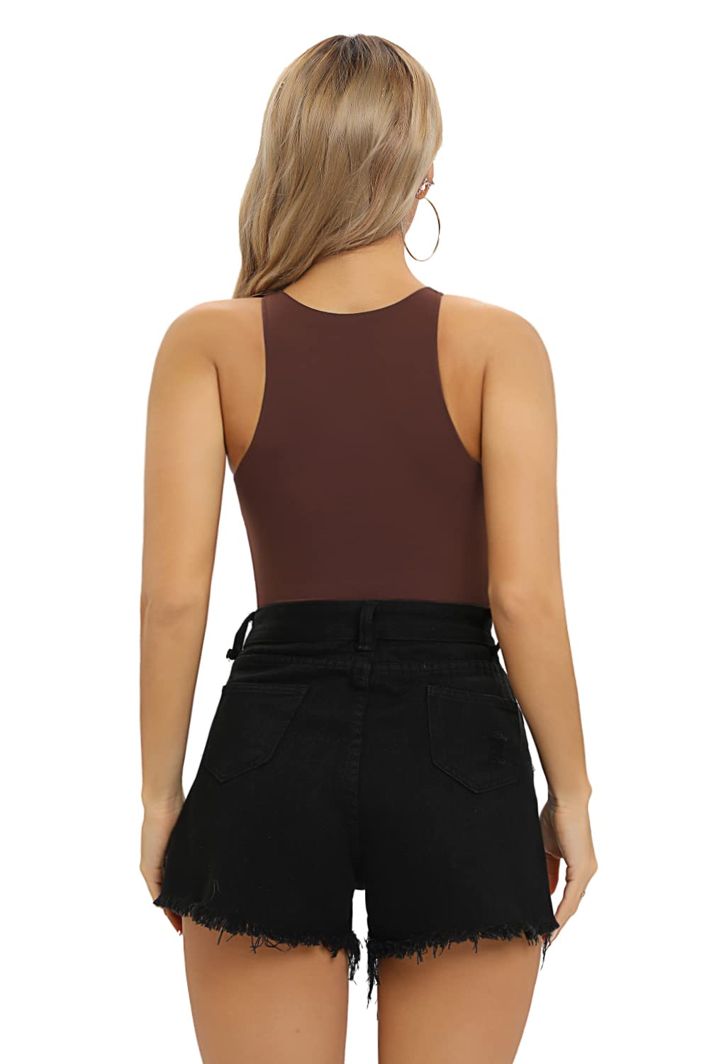 SHAPERX Women's Fit Everybody Bodysuit Soft Crew Neck T-shirt Body Suits with Thong Design