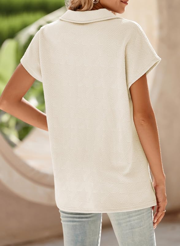 SHEWIN Women's Polo Shirts Casual Collared Short Sleeve Shirt Loose V Neck Tunic Tops