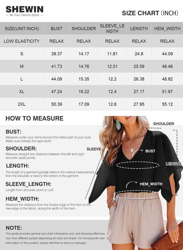 SHEWIN Women's Blouses Casual V Neck Ruffle Short Sleeve Summer Tops Shirts