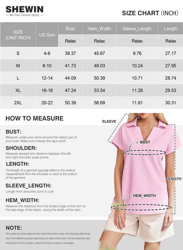SHEWIN Women's Polo Shirts Casual Collared Short Sleeve Shirt Loose V Neck Tunic Tops