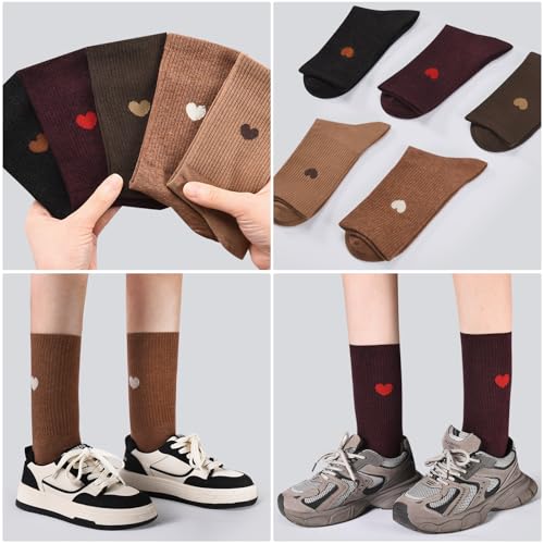 Corlap Women's Crew Calf Cotton Socks Long Fun Cute Heart Soft Dress Socks,Above Ankle High Casual Socks(5Pairs Gifts Box)