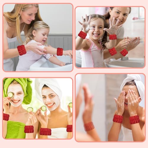 Microfiber Wrist Spa Wash Towel Bands - Absorbent Face Washing Sweatbands for Girls to Prevent Water from Spilling Down Arms, 6PCS