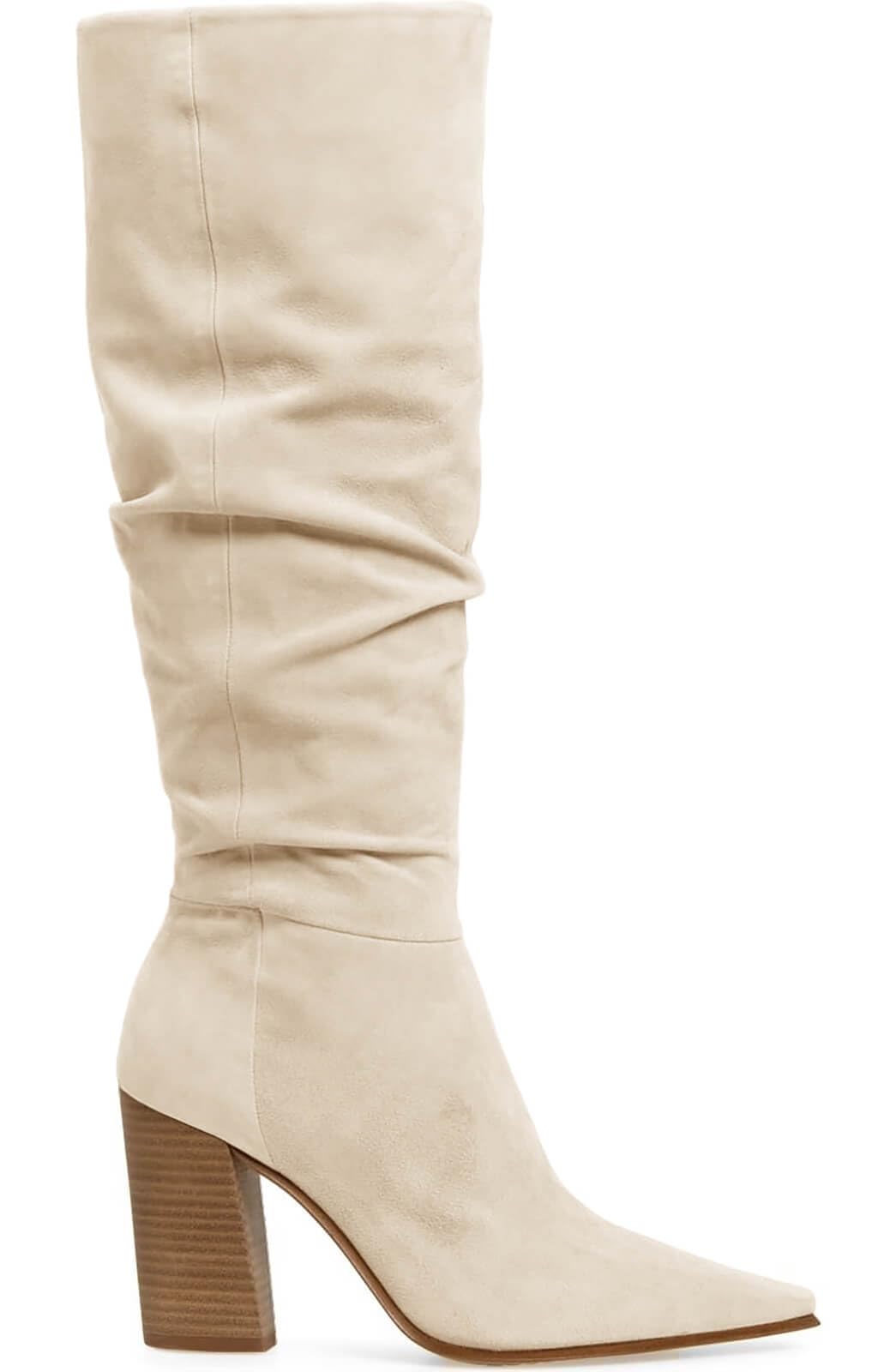 PiePieBuy Womens Faux Suede Knee High Boots Pointed Toe High Chunky Heel Side Zipper Party Dress Booties