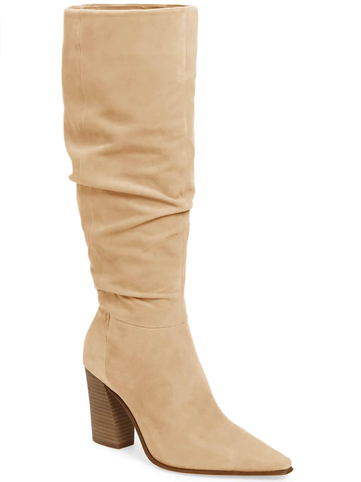 PiePieBuy Womens Faux Suede Knee High Boots Pointed Toe High Chunky Heel Side Zipper Party Dress Booties
