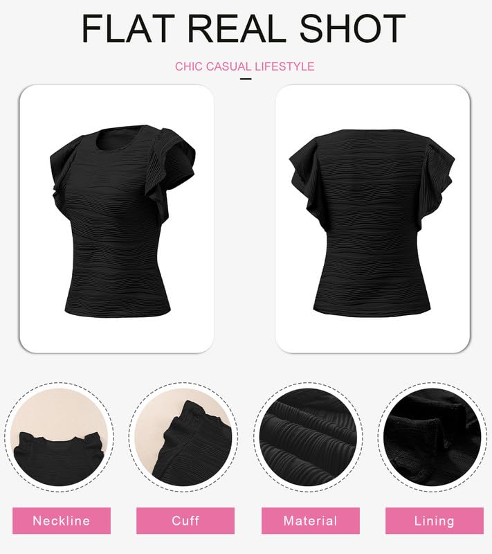 SHEWIN Womens Tops Casual Crewneck Ruffle Short Sleeve T Shirts Slim Fit Dressy Blouses