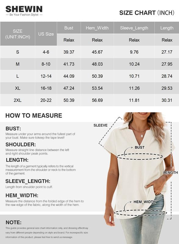 SHEWIN Women's Polo Shirts Casual Collared Short Sleeve Shirt Loose V Neck Tunic Tops