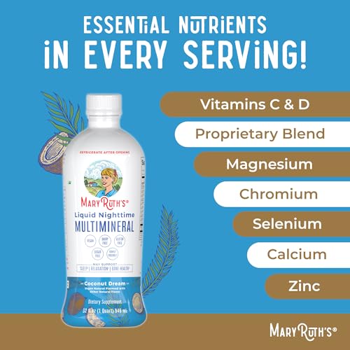 Nighttime Liquid Multimineral Sleep Supplement | Sugar Free | Calm Magnesium Citrate Sleep | NO Melatonin | Calcium Magnesium Zinc | Available in 4 Flavors | Vegan | 32 Servings