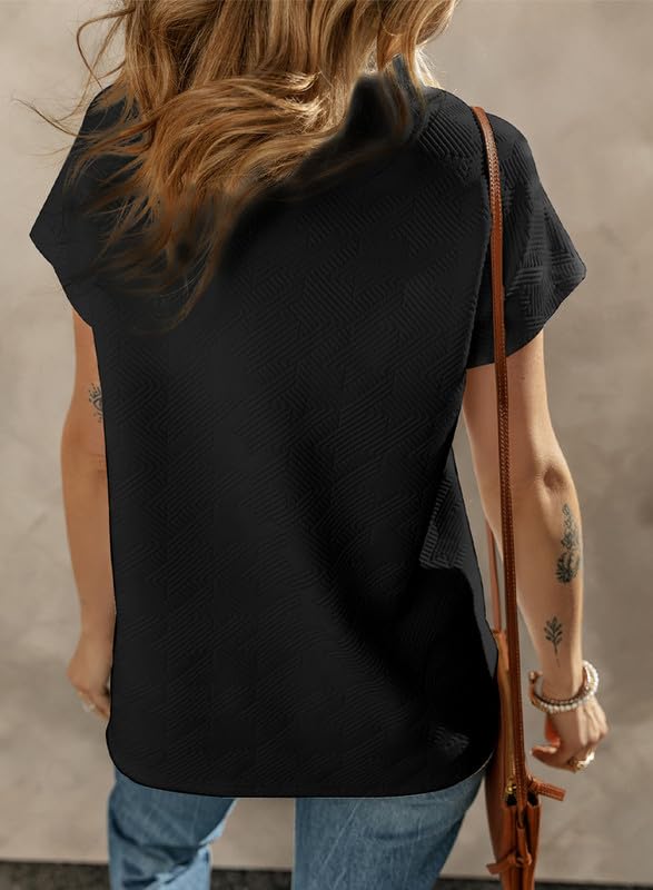 SHEWIN Women's Polo Shirts Casual Collared Short Sleeve Shirt Loose V Neck Tunic Tops