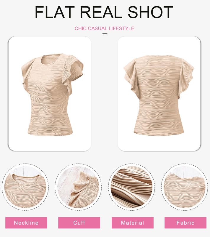 SHEWIN Womens Tops Casual Crewneck Ruffle Short Sleeve T Shirts Slim Fit Dressy Blouses